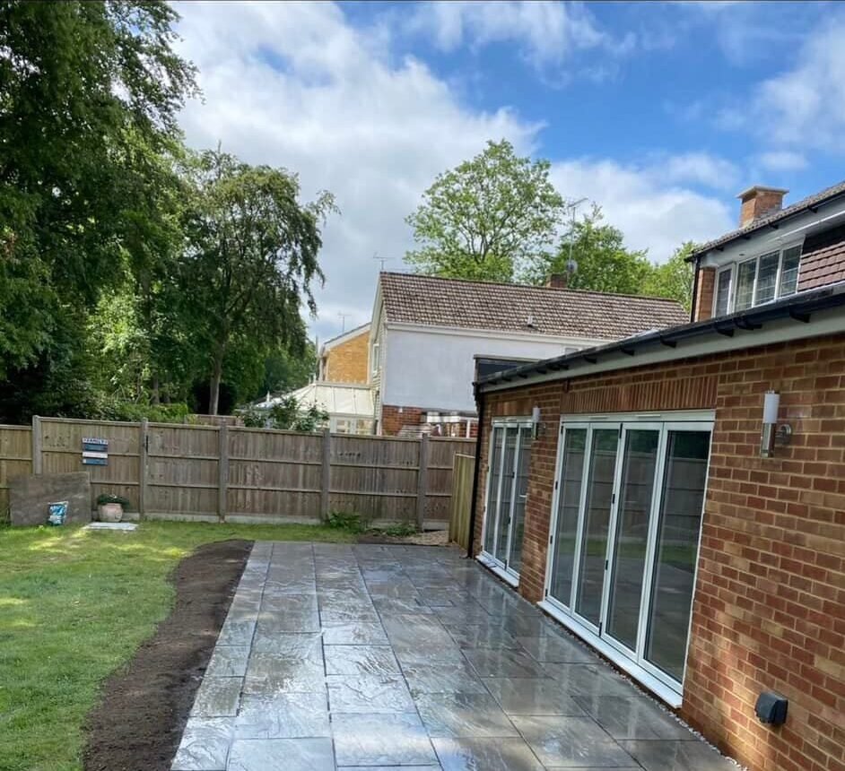 Stylish granite patio with diagonal pattern for Maidenhead and Berkshire properties