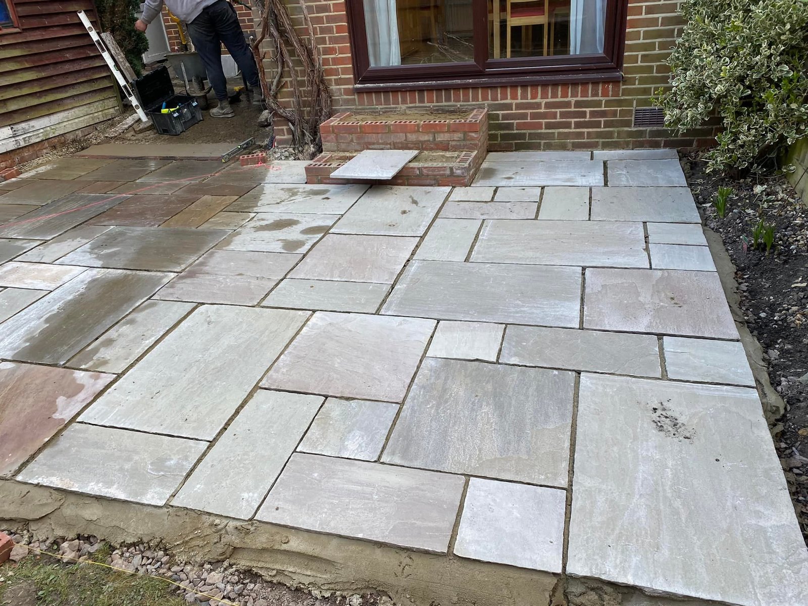 Traditional York stone patio with rustic character for Berkshire countryside properties